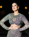 Silver-Gray Encrusted Slit Fish Cut Lehenga