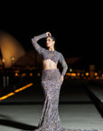Silver-Gray Encrusted Slit Fish Cut Lehenga