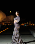 Silver-Gray Encrusted Slit Fish Cut Lehenga