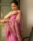 Lilac Hand Embroidered Jaal Saree Set