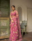 Lilac Hand Embroidered Jaal Saree Set