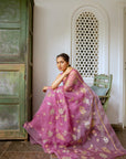 Lilac Hand Embroidered Jaal Saree Set