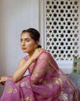 Lilac Hand Embroidered Jaal Saree Set
