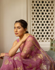Lilac Hand Embroidered Jaal Saree Set