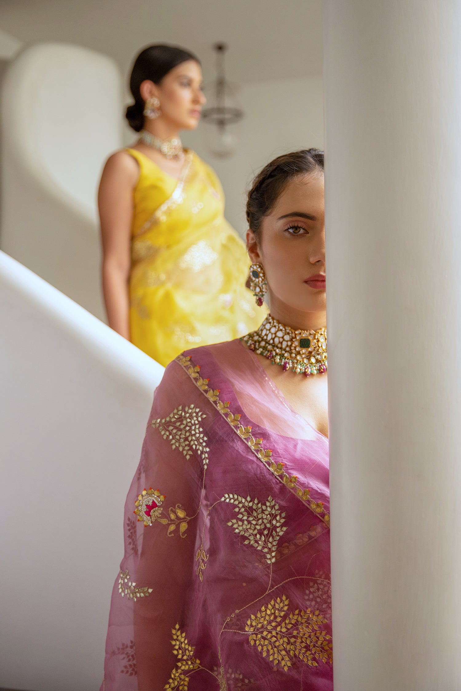 Lilac Hand Embroidered Jaal Saree Set