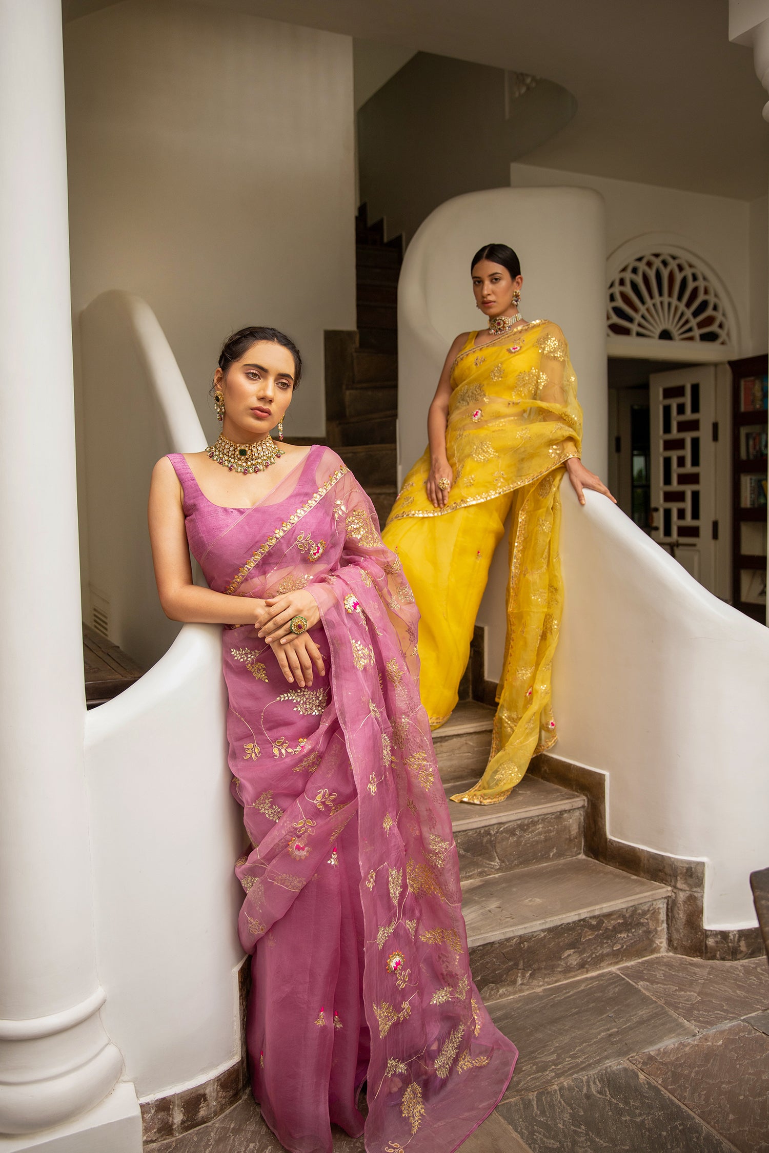 Lilac Hand Embroidered Jaal Saree Set