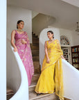 Yellow Hand Embroidered Gota Patti Jaal Saree Set