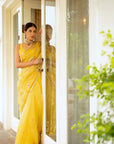 Yellow Hand Embroidered Gota Patti Jaal Saree Set