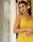 Yellow Hand Embroidered Gota Patti Jaal Saree Set