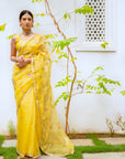 Yellow Hand Embroidered Gota Patti Jaal Saree Set