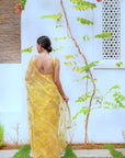Yellow Hand Embroidered Gota Patti Jaal Saree Set