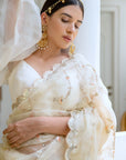 Ivory Hand Embroidered Jaal Saree Set