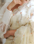 Ivory Hand Embroidered Jaal Saree Set