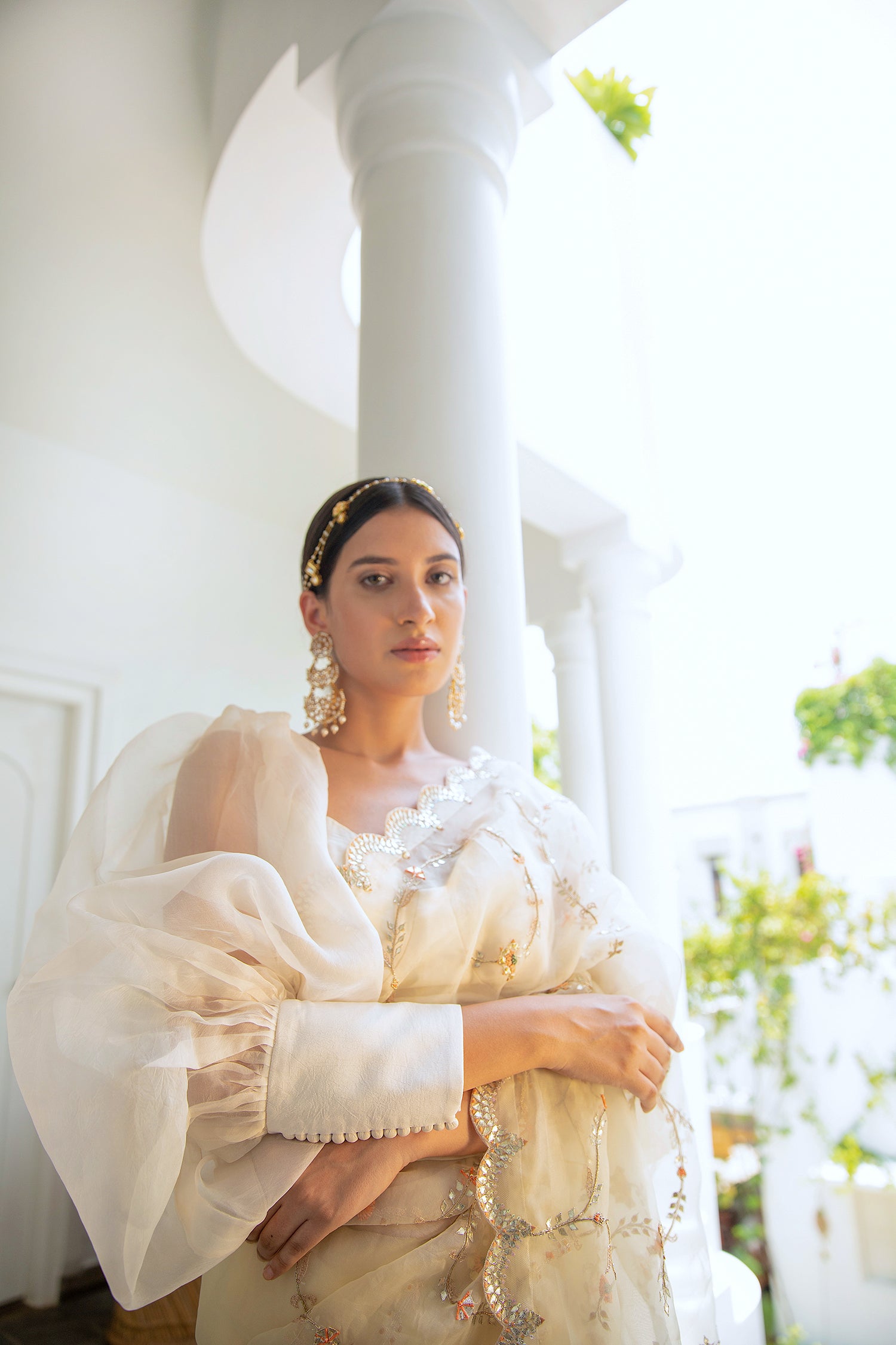 Ivory Hand Embroidered Jaal Saree Set