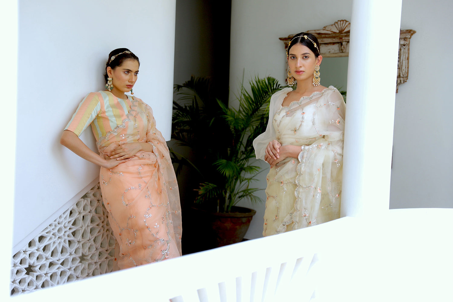 Ivory Hand Embroidered Jaal Saree Set