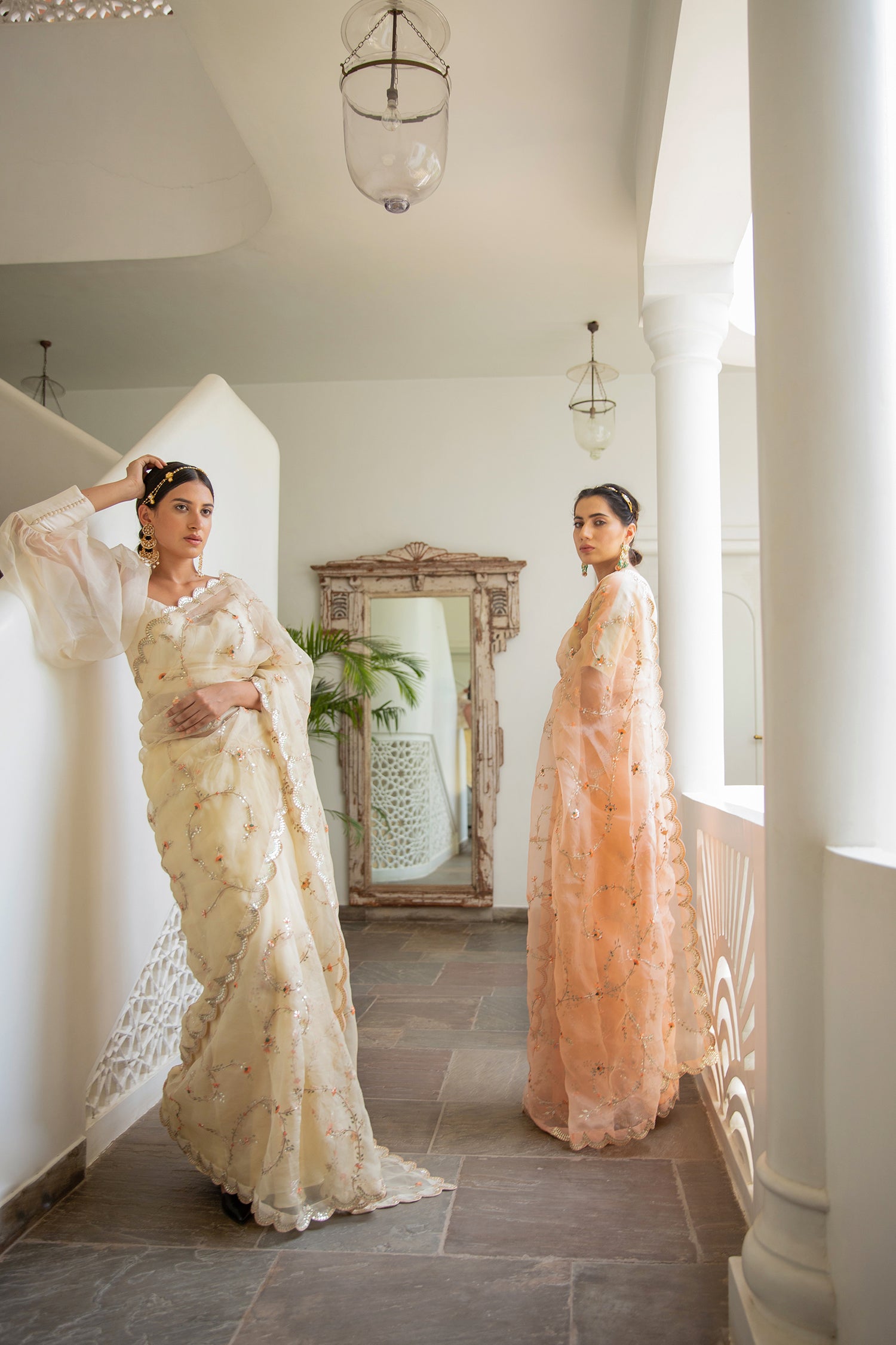 Ivory Hand Embroidered Jaal Saree Set