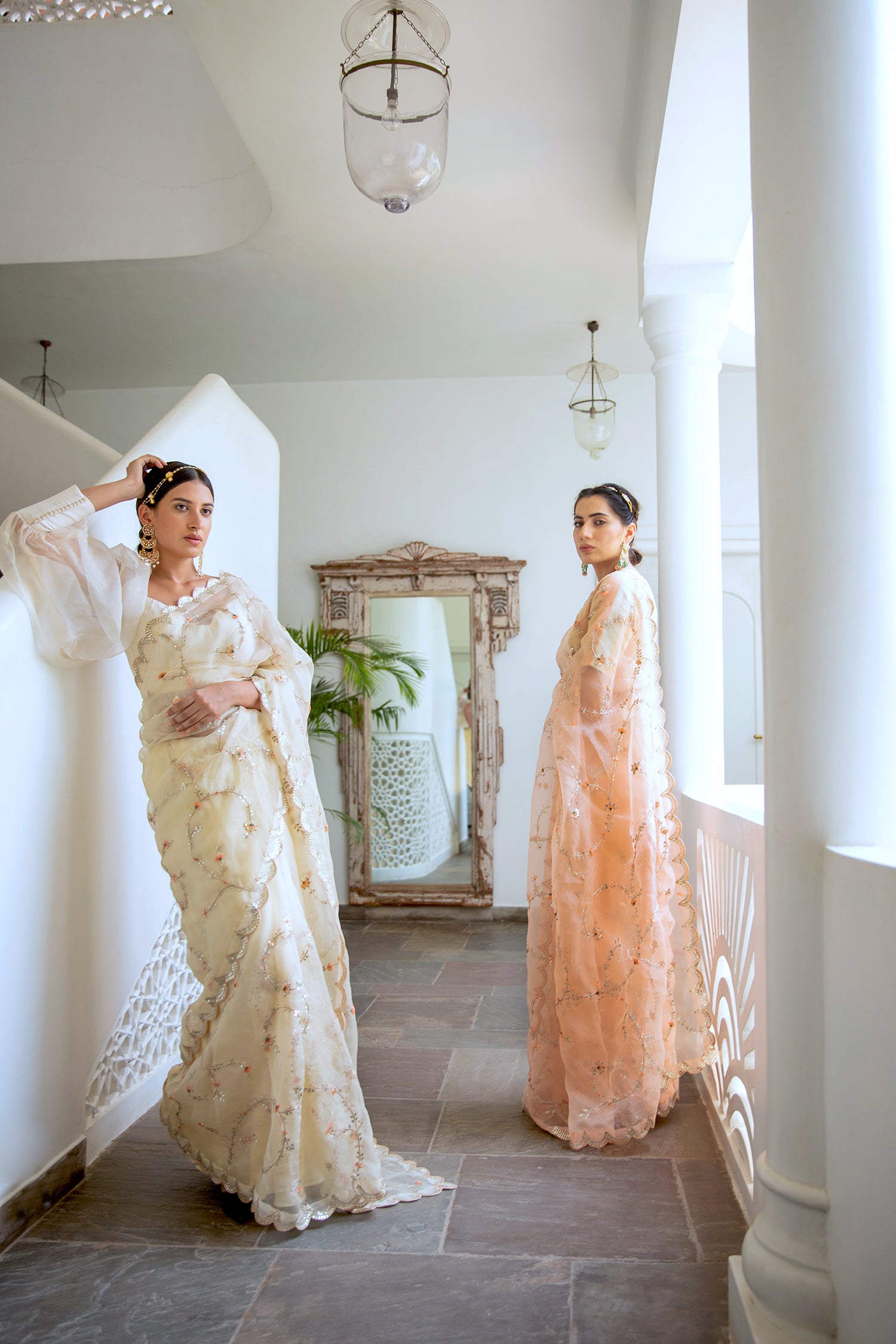 Ivory Hand Embroidered Jaal Saree Set