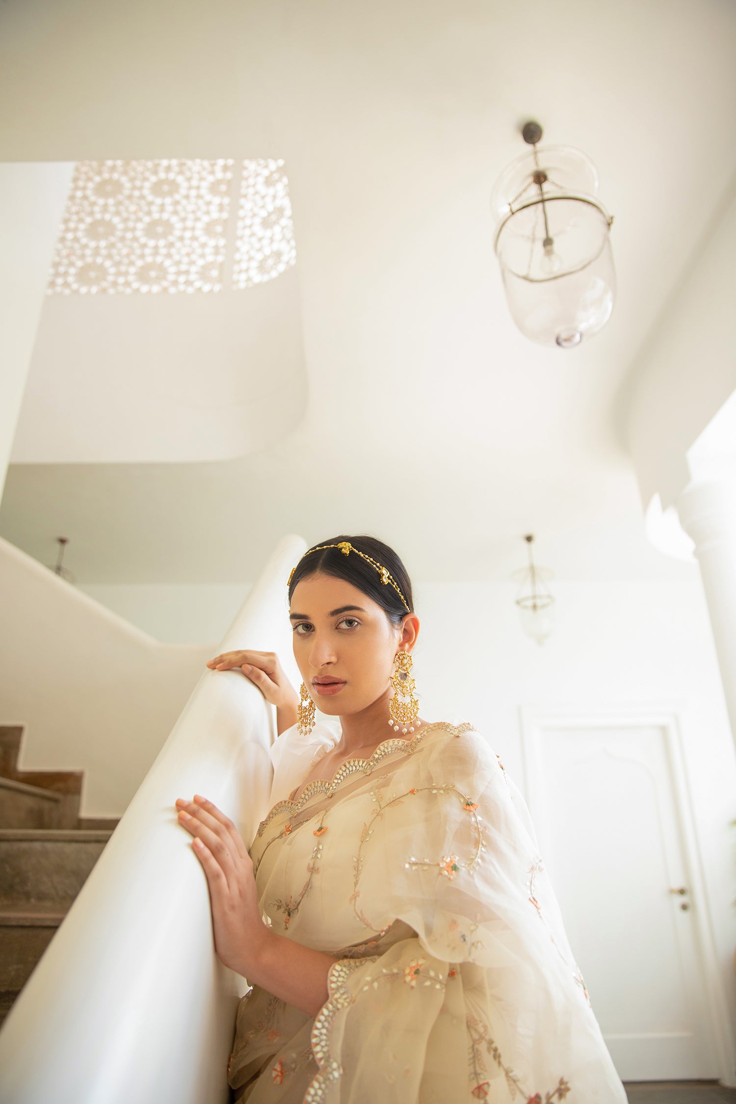 Ivory Hand Embroidered Jaal Saree Set