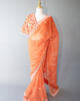 Orange Leheriya Print Saree With Blouse