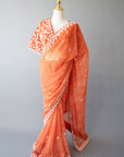 Orange Leheriya Print Saree With Blouse