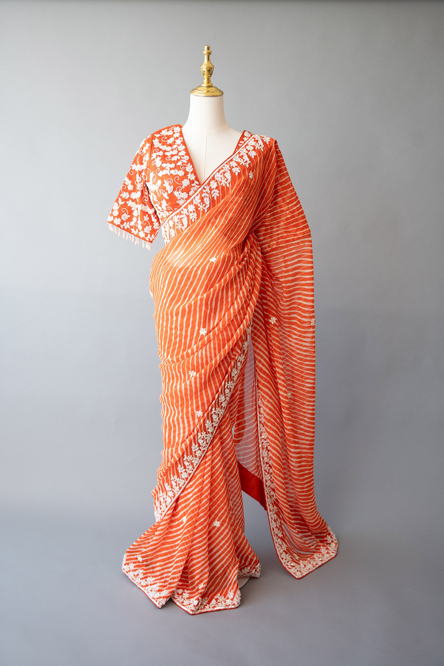 Orange Leheriya Print Saree With Blouse