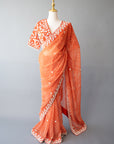 Orange Leheriya Print Saree With Blouse