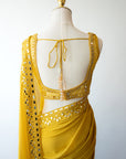 Neo-Retro Mustard Yellow Mirror Work Saree With Mirror Embellished Blouse