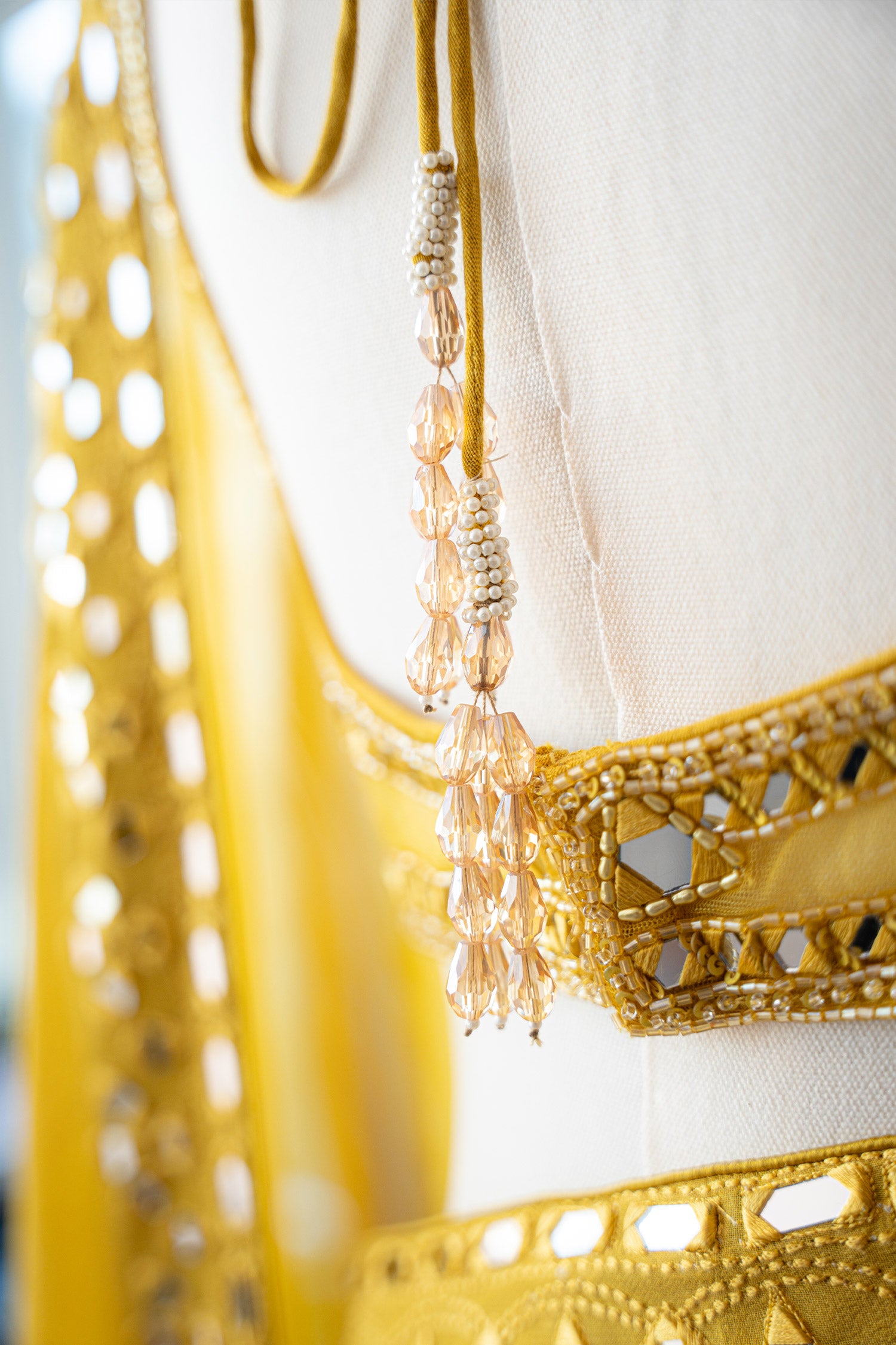 Neo-Retro Mustard Yellow Mirror Work Saree With Mirror Embellished Blouse