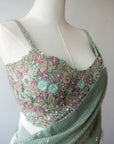 Dusty Green Sequined Saree With Exquisite Floral Blouse