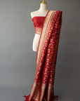 Red Handwoven Silk Sari And Unstitched Blouse