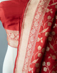 Red Handwoven Silk Sari And Unstitched Blouse