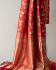 Red Handwoven Silk Sari And Unstitched Blouse