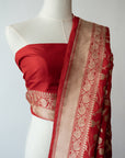 Red Handwoven Silk Sari And Unstitched Blouse