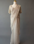 Elegant Light Grey Organza Saree With Ornate Blouse