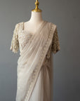 Elegant Light Grey Organza Saree With Ornate Blouse