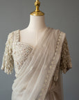 Elegant Light Grey Organza Saree With Ornate Blouse
