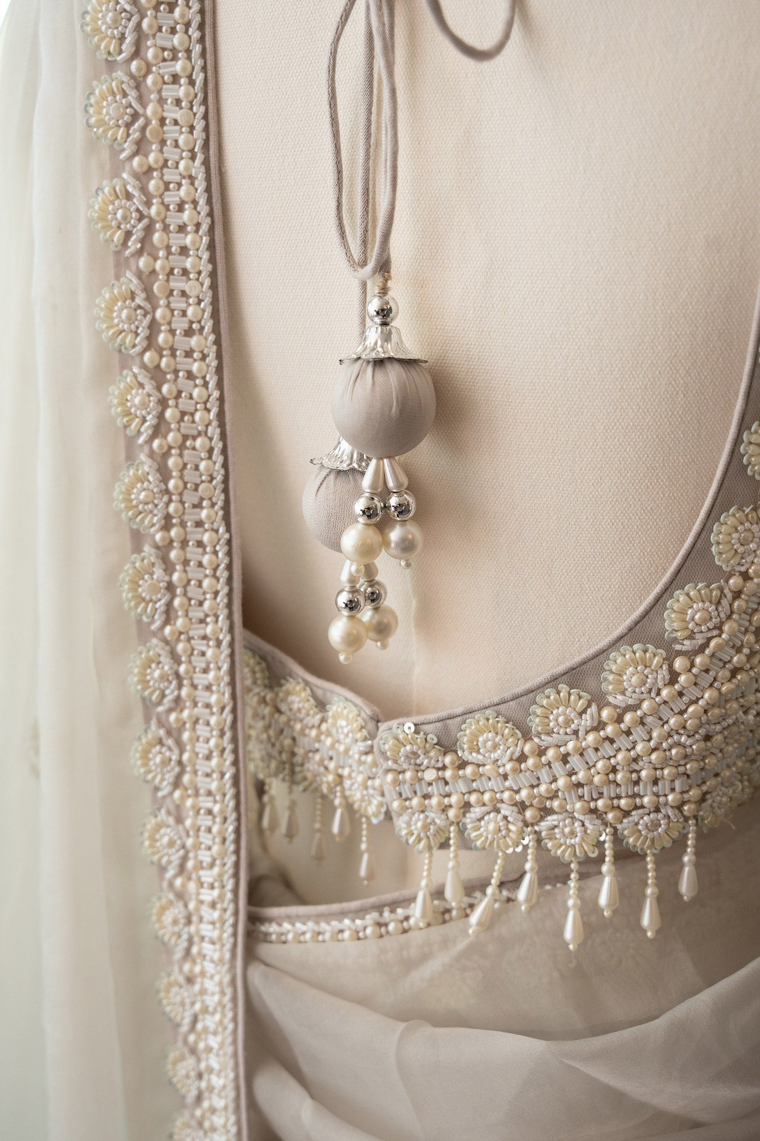 Elegant Light Grey Organza Saree With Ornate Blouse