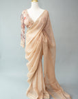 Chic Beige Organza Saree With Printed Blouse
