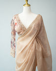 Chic Beige Organza Saree With Printed Blouse