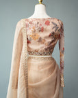 Chic Beige Organza Saree With Printed Blouse