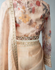 Chic Beige Organza Saree With Printed Blouse