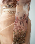 Chic Beige Organza Saree With Printed Blouse