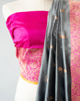 Elegant Grey And Pink Handwoven Silk Sari With Unstitched Blouse