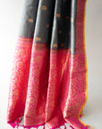 Elegant Grey And Pink Handwoven Silk Sari With Unstitched Blouse