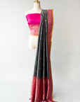 Elegant Grey And Pink Handwoven Silk Sari With Unstitched Blouse
