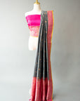 Elegant Grey And Pink Handwoven Silk Sari With Unstitched Blouse