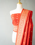 Red Handwoven Silk Sari real zari And Unstitched Blouse