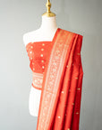 Red Handwoven Silk Sari real zari And Unstitched Blouse