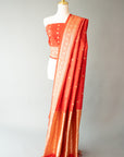 Red Handwoven Silk Sari real zari And Unstitched Blouse