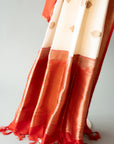 White/Red Handwoven Silk Sari And Red Color Unstitched Blouse
